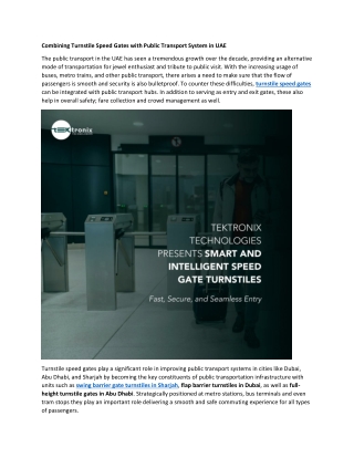 Integrating Turnstile Speed Gates with Public Transportation Systems in UAE