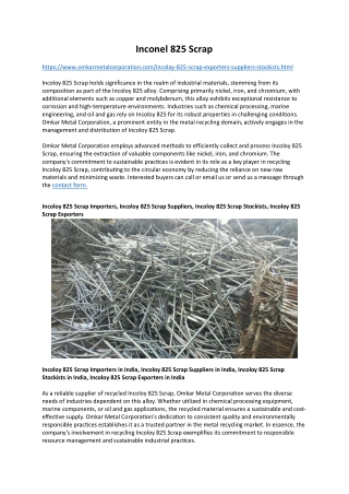 Incoloy 825 Scrap Stockists in India