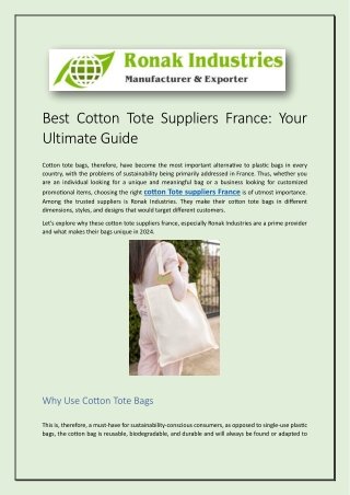 Best Cotton Tote Suppliers France: Your Ultimate Guide