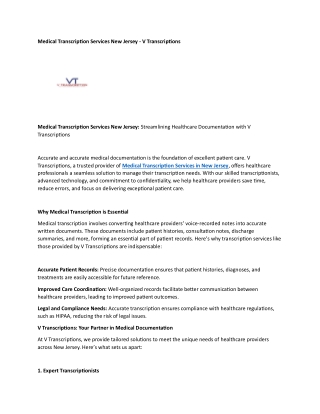 Medical Transcription Services New Jersey  -V Transcriptions