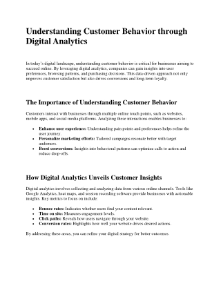 Understanding Customer Behavior Through Digital Analytics