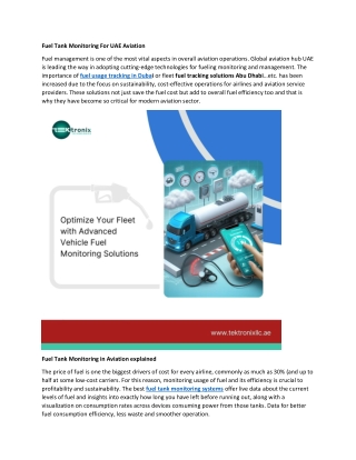 Fuel Tank Monitoring for Aviation in UAE
