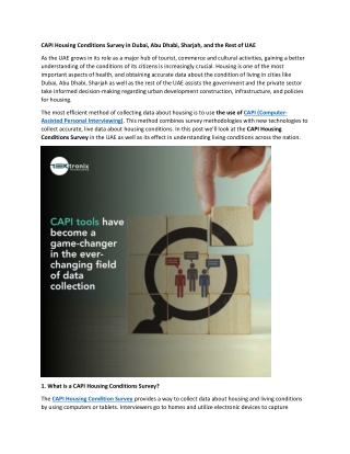 CAPI Housing Conditions Survey in Dubai