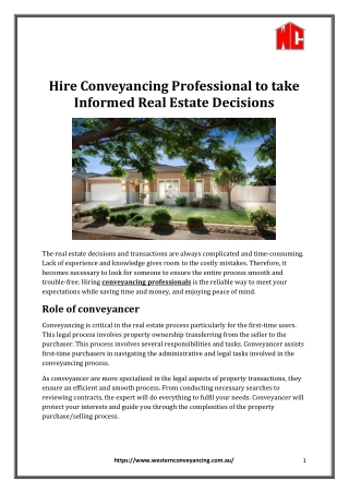 Hire Conveyancing Professional to take Informed Real Estate Decisions