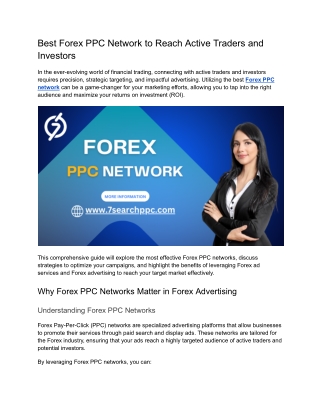 Best Forex PPC Network to Reach Active Traders and Investors