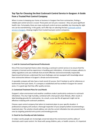 Top Tips for Choosing the Best Cockroach Control Service in Gurgaon