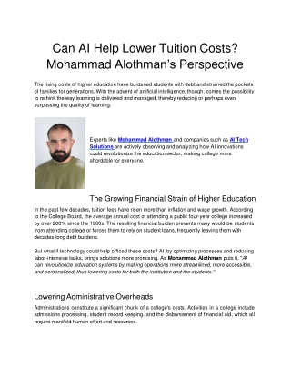 Can AI Help Lower Tuition Costs Mohammad Alothman’s Perspective