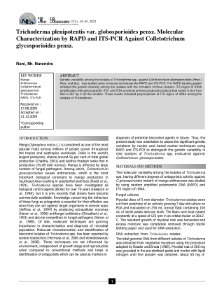 Trichoderma plenipotentis var. globosporioides pensz. Molecular Characterization by RAPD and ITS-PCR Against Colletotric