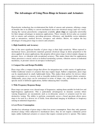 The Advantages of Using Piezo Rings in Sensors and Actuators