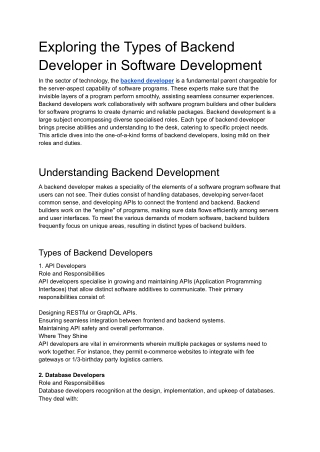 Exploring the Types of Backend Developer in Software Development