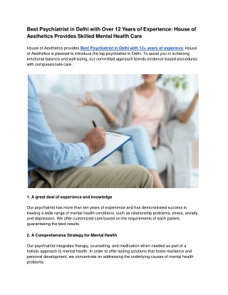 Best Psychiatrist in Delhi with Over 12 Years of Experience_House of Aesthetics Provides Skilled Mental Health Care