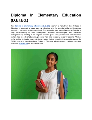 Diploma In Elementary Education (D.El.Ed.)
