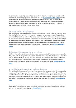 O Level Social Studies Tuition