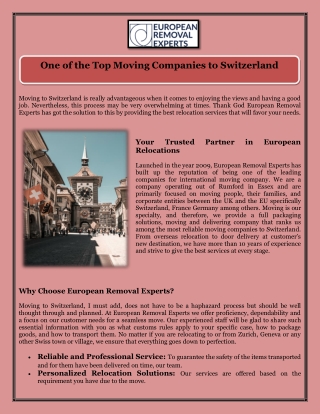 One of the Top Moving Companies to Switzerland
