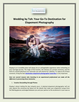 Wedding by Toh: Your Go-To Destination for Elopement Photography