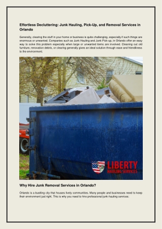 Effortless Decluttering: Junk Hauling, Pick-Up, and Removal Services in Orlando