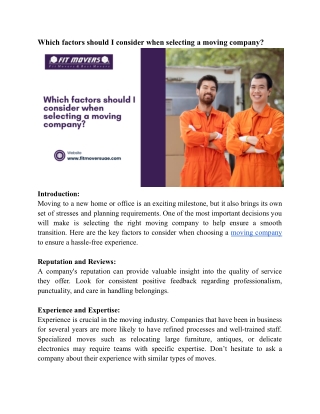 Which factors should I consider when selecting a moving company_Fit Movers