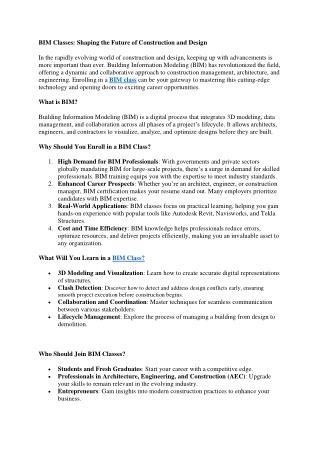 BIM Classes: Shaping the Future of Construction and Design