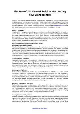 The Role of a Trademark Solicitor in Protecting Your Brand Identity