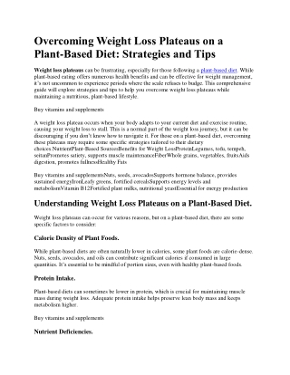 Overcoming Weight Loss Plateaus on a Plant