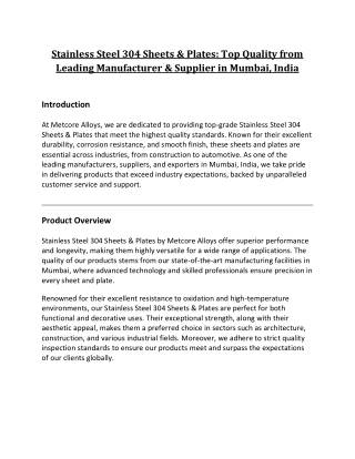 Stainless Steel 304 Sheets & Plates