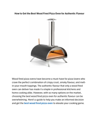 How to Get the Best Wood Fired Pizza Oven for Authentic Flavour