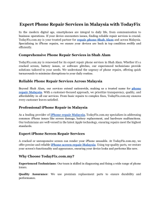 Expert Phone Repair Services in Malaysia with TodayFix
