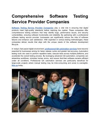 Comprehensive Software Testing Service Provider Companies