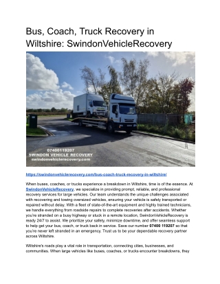 Bus, Coach, Truck Recovery in Wiltshire_ SwindonVehicleRecovery