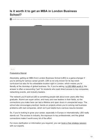 Is it worth it to get an MBA in London Business School?