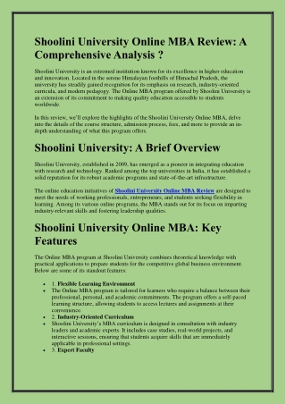 Shoolini University Online MBA Review