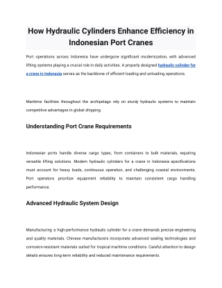 How Hydraulic Cylinders Enhance Efficiency in Indonesian Port Cranes