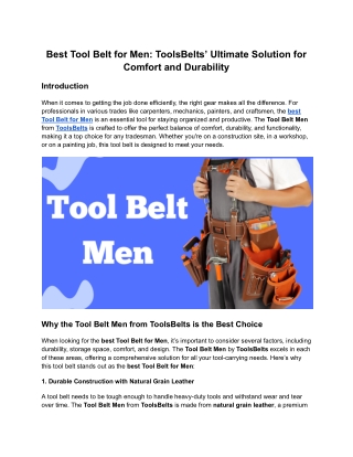 Best Tool Belt for Men_ ToolsBelts’ Ultimate Solution for Comfort and Durability
