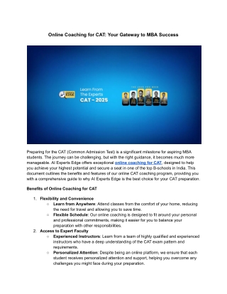 Online Coaching for CAT: Your Gateway to MBA Success