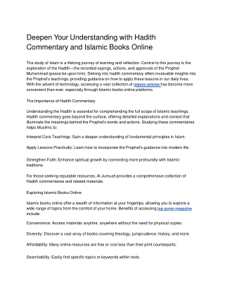 Deepen Your Understanding with Hadith Commentary and Islamic Books Online