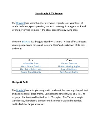 Sony Bravia 3  TV Review