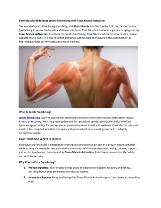 Elixir Muscle - Redefining Sports Franchising with Texas Muscle Activation