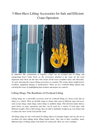 5 Must-Have Lifting Accessories for Safe and Efficient Crane Operation