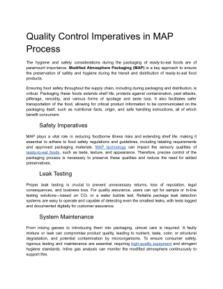 Quality Control Imperatives in MAP Process