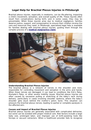 Legal Help for Brachial Plexus Injuries in Pittsburgh