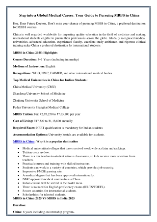 Step into a Global Medical Career: Your Guide to Pursuing MBBS in China