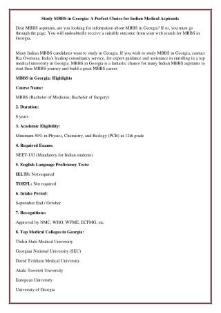 Study MBBS in Georgia: A Perfect Choice for Indian Medical Aspirants