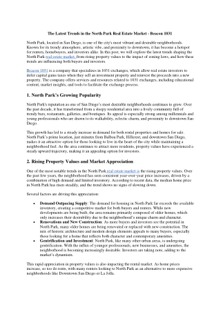 The Latest Trends in the North Park Real Estate Market - Beacon 1031