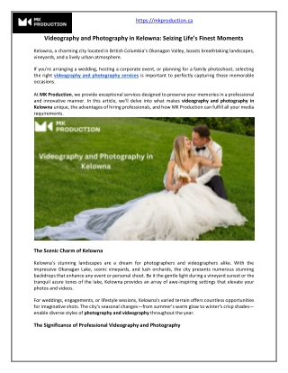 Videography and Photography in Kelowna