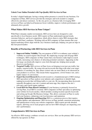 Unlock Your Online Potential with Top-Quality SEO Services in Pune