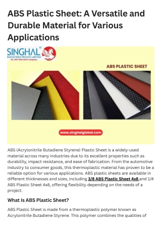 ABS Plastic Sheet A Versatile and Durable Material for Various Applications