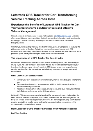 Letstrack GPS Tracker for Car_ Transforming Vehicle Tracking Across India