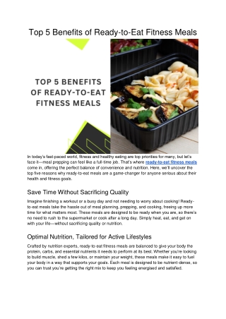 Top Benefits of Ready-to-Eat Fitness Meals