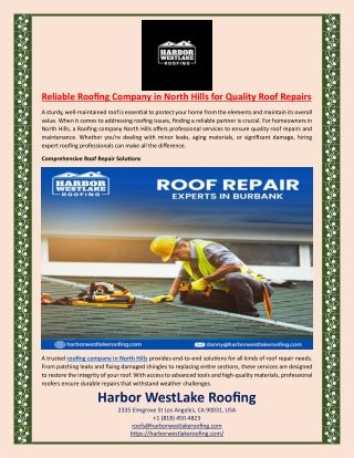 Reliable Roofing Company in North Hills for Quality Roof Repairs