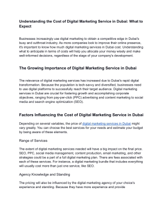 Understanding the Cost of Digital Marketing Service in Dubai